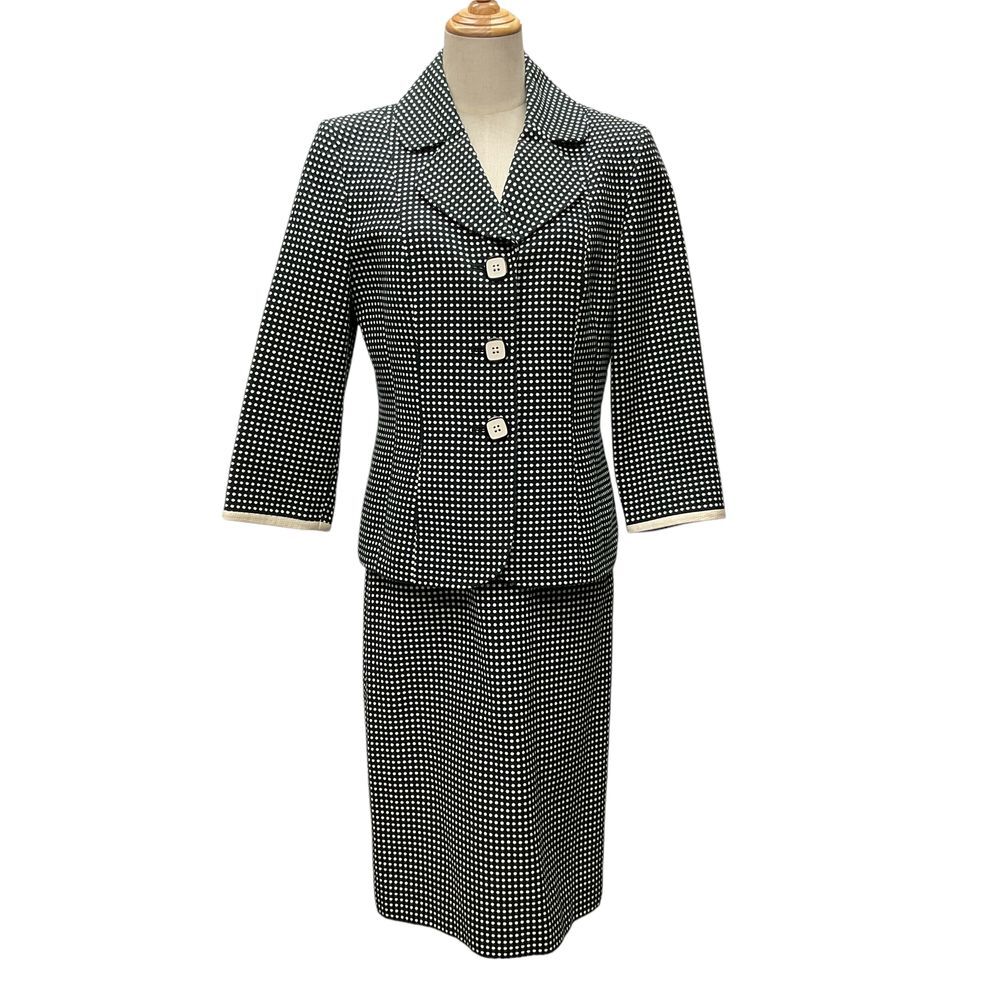 Le Suit Polka Dot Skirt Suit Black White Professional Business Set Size 8 Office